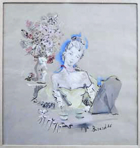 peinture de Bérard femme et vase de fleurs